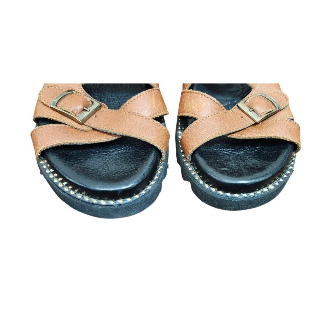 MAGO Leather Sandals Brown | Comfort Strappy Slides | Size 39 EU / 8.5 US - Picture 4 of 13